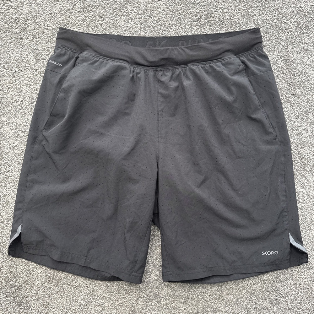Mens L Skora Shorts Qwick Dry Black Gym Running Built in Boxer Brief Black Run